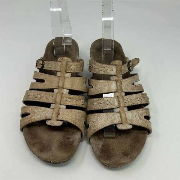 Abeo Women's Brown Leather Slide Sandals Size 9 Neutral Wedge Heel Summer - Picture 4 of 10